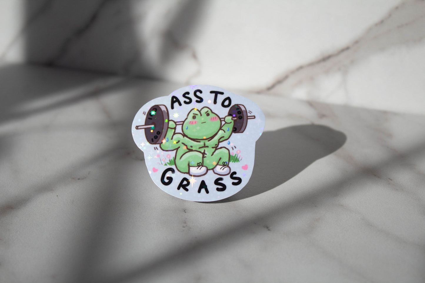 Ass to grass buff frog sticker