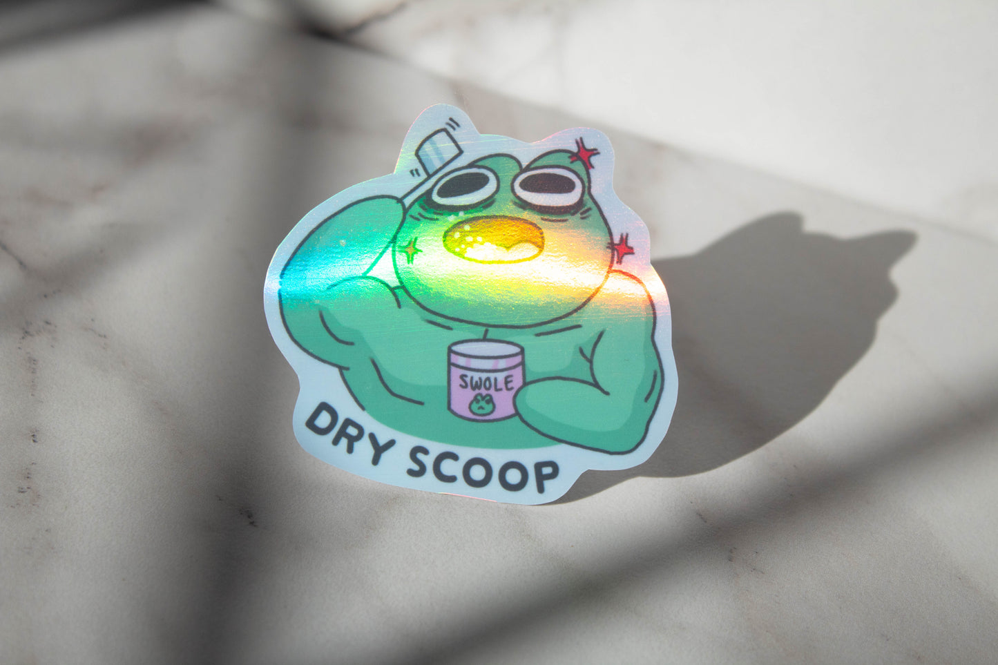 Dry scoop buff frog sticker