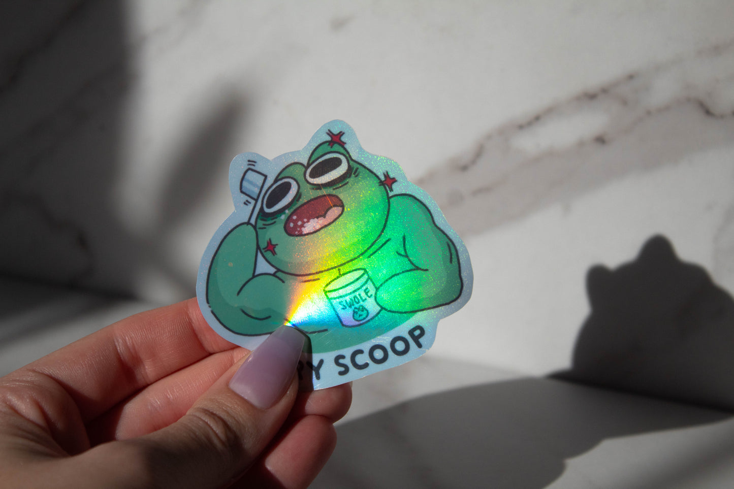 Dry scoop buff frog sticker