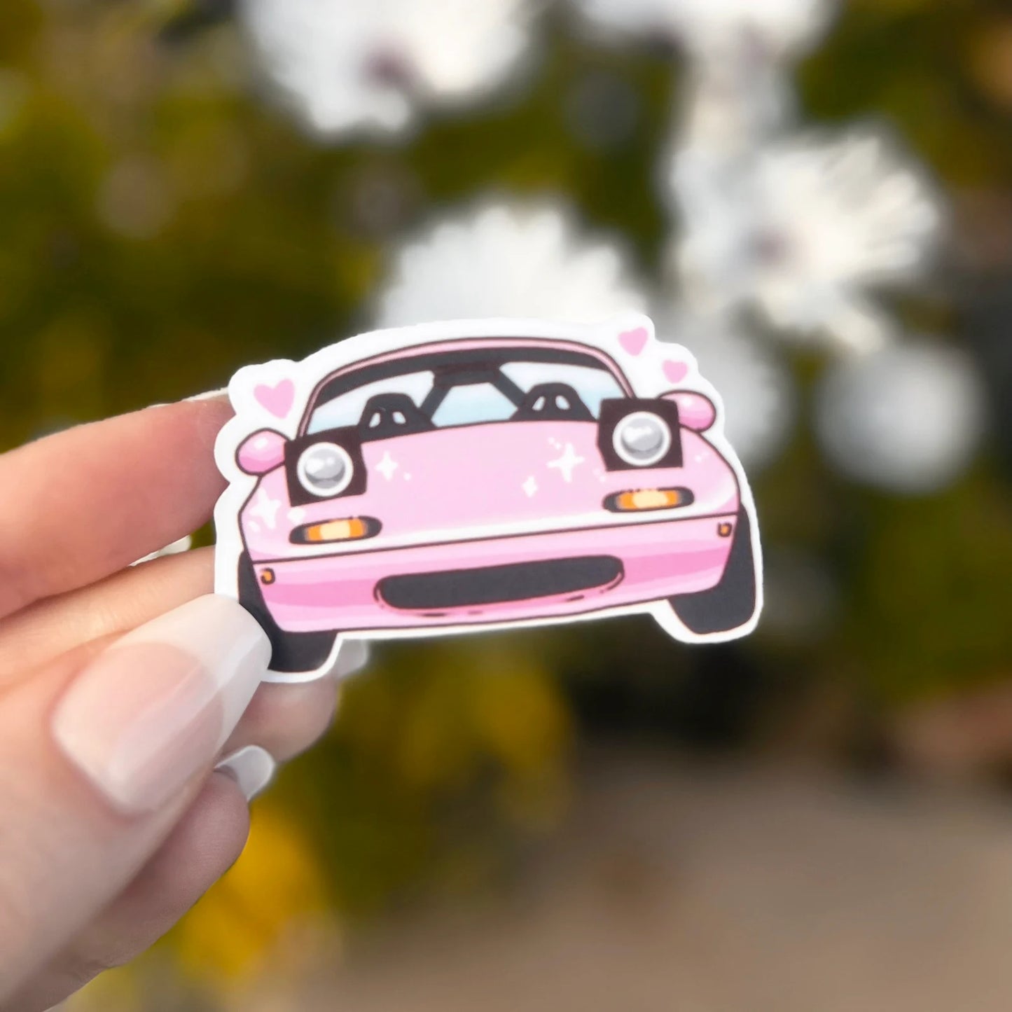 Holographic happy Miata sticker